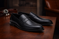 Men’s Black Leather Penny Loafers – Classic Smart Collection