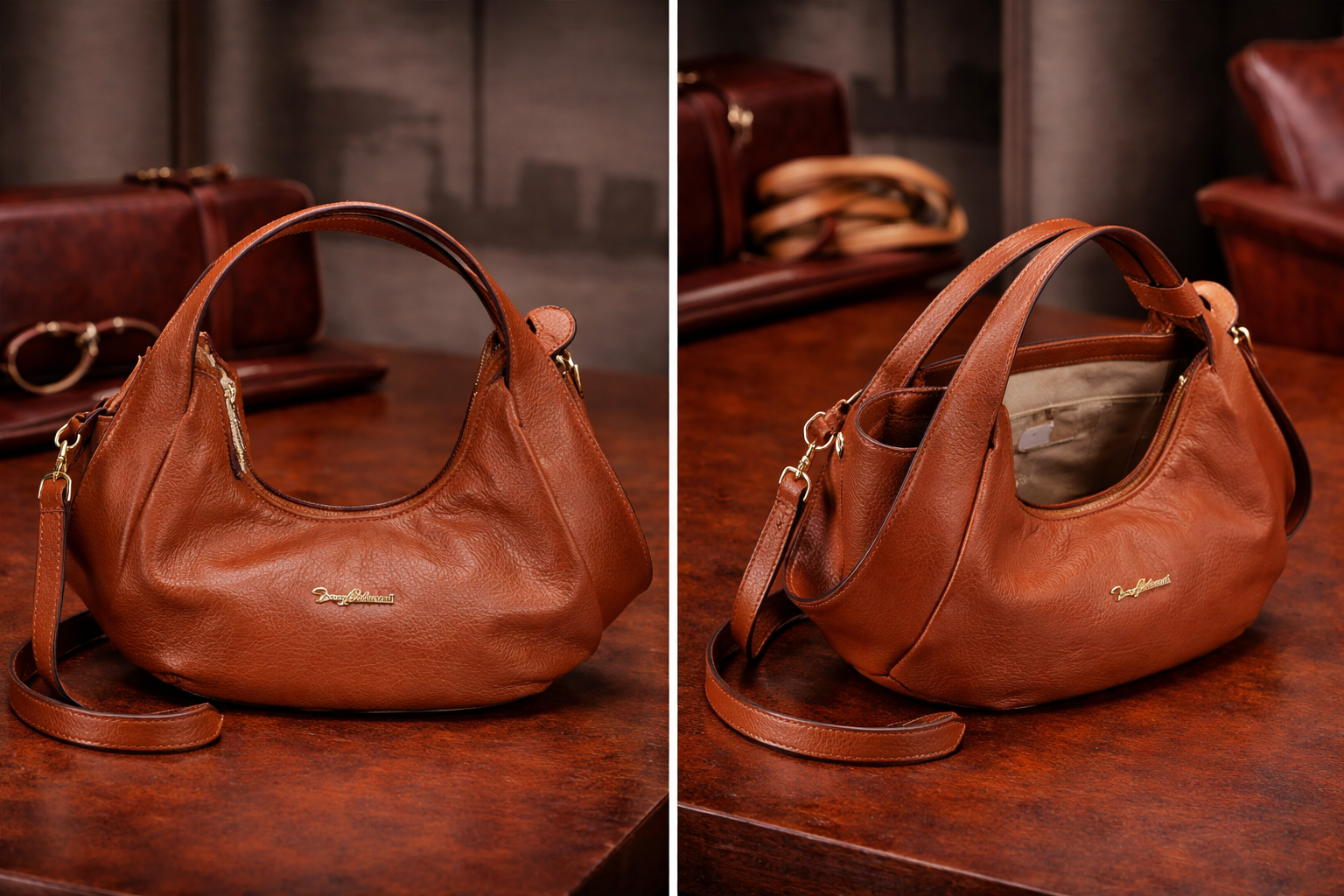 Women’s Tan Leather Hobo Crossbody Bag – Soft Luxury Collection