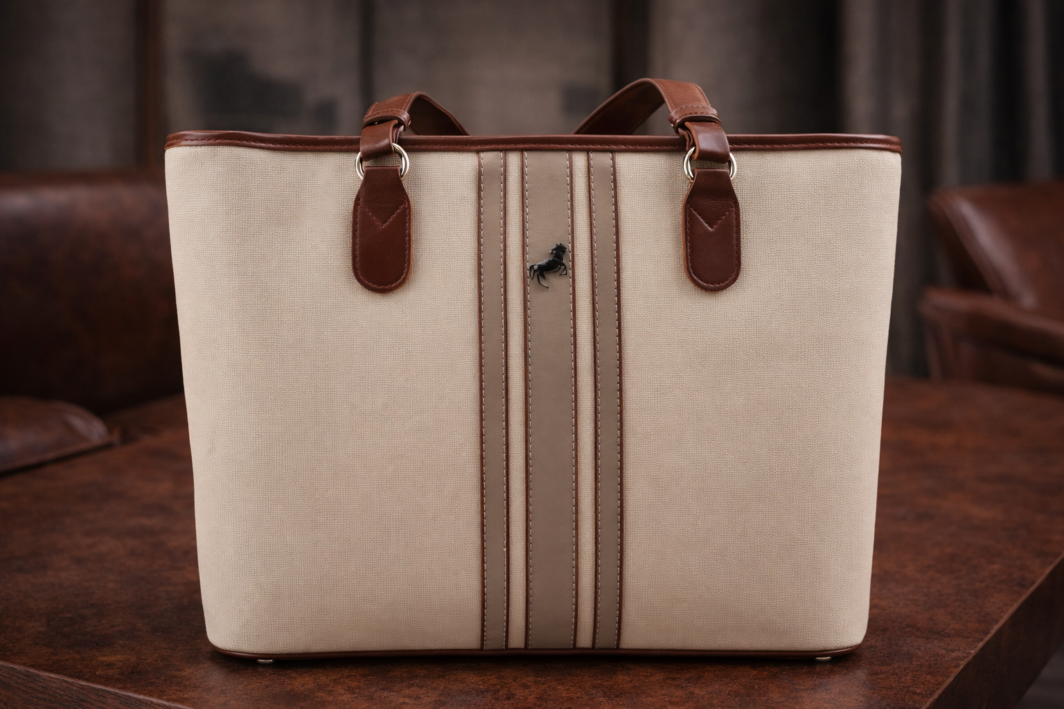 Women’s Cream Canvas & Leather Tote Bag – Everyday Elegance Collection