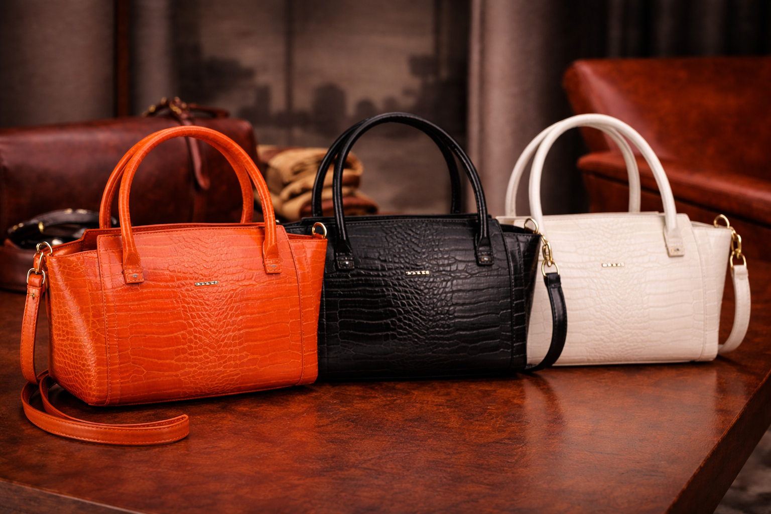 Women’s Croc-Texture Structured Handbag – Statement Luxury Collection