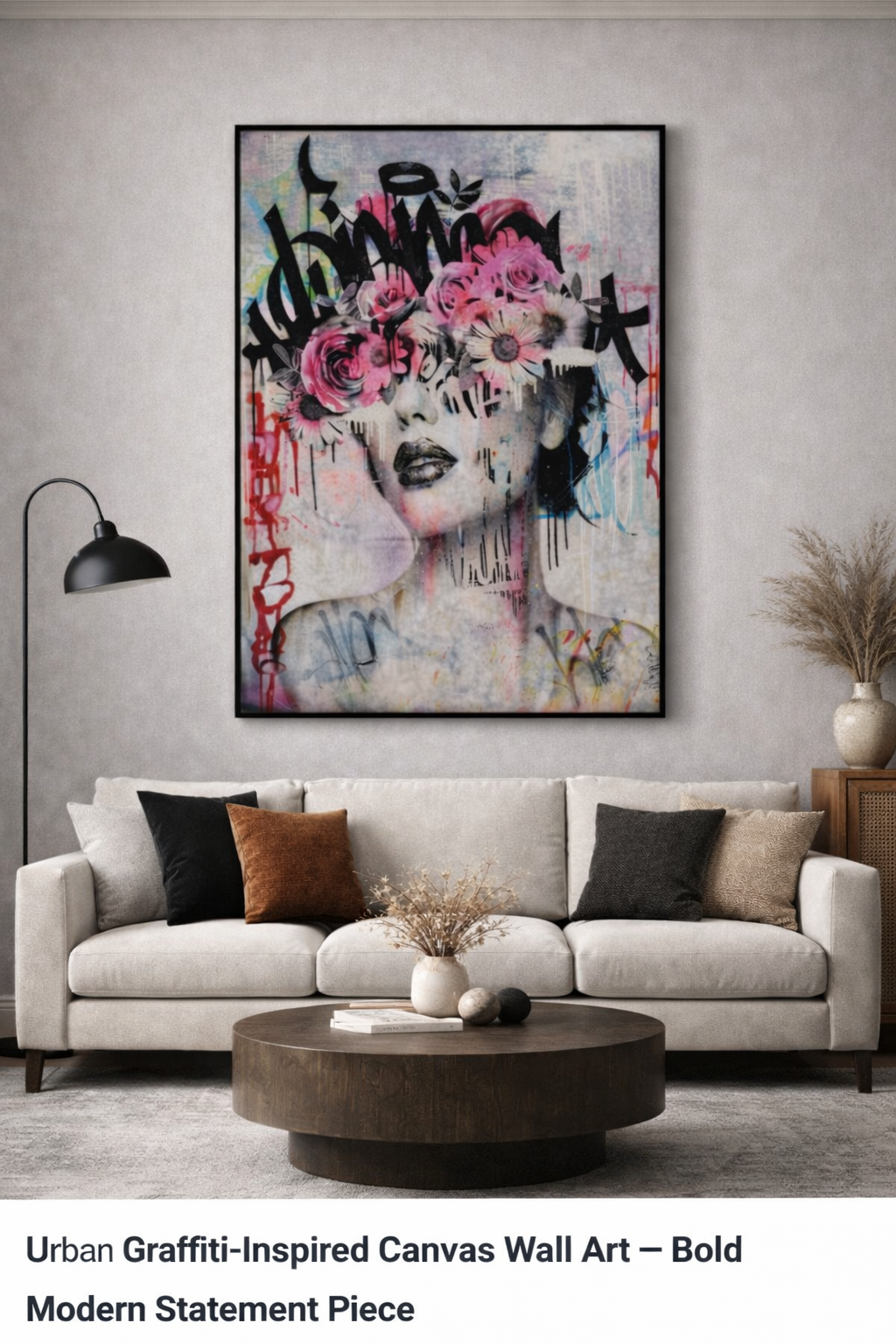 Urban Graffiti Floral Canvas Wall Art – Bold Modern Statement Piece