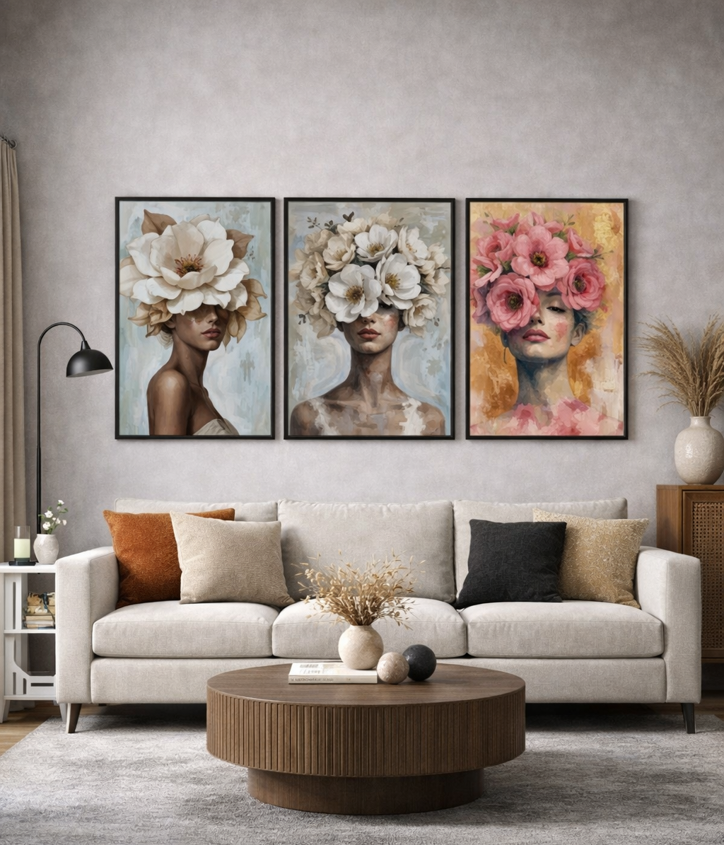Floral Portrait 3-Piece Canvas Wall Art Set – Elegant Modern Home Décor