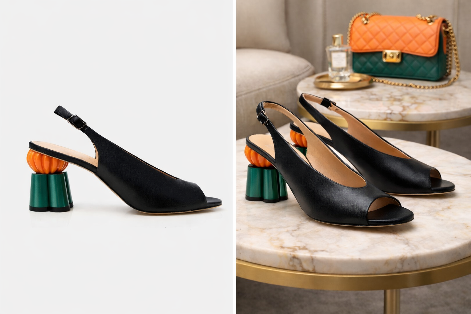 Black Leather Slingback Sandals with Sculptural Heel – Statement Women’s Collection